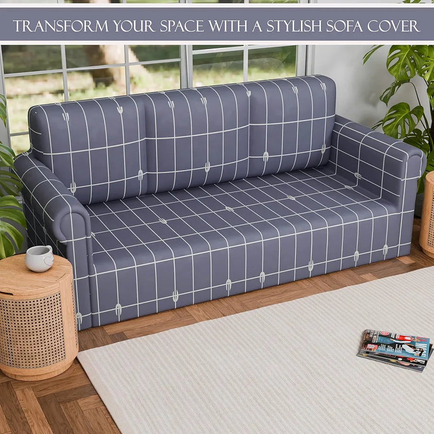 Kuber Industries Elastic Sofa Cover 3 Seater Stretchable Couch Slip Cover Grey
