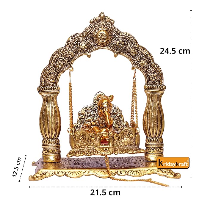 KridayKraft Metal Laddu Gopal Palna Krishna Jhula Metal Statue for Temple Idol