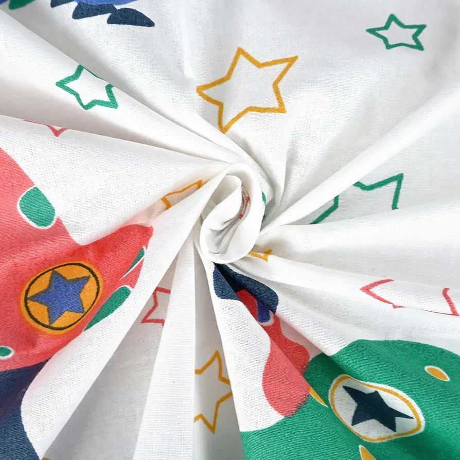 Divine Casa 144 TC 100% Cotton Single Bedsheet with 1 Pillow Cover Abstract Pattern Colour Rosin White