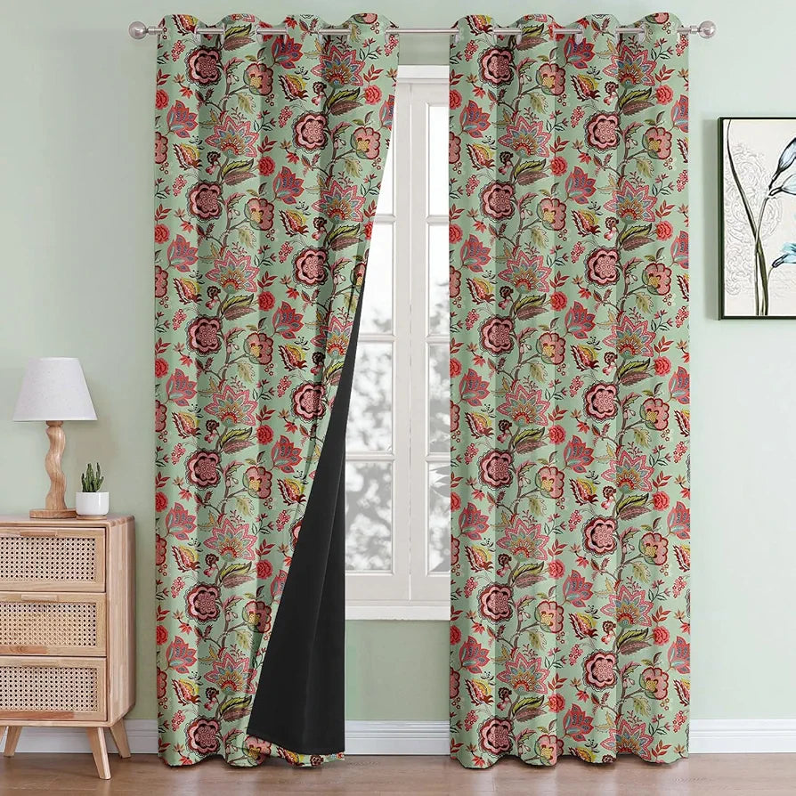 Cloth Fusion Blackout Printed Premium Door Curtains 7 Feet Long Set of 2 Blue Garden