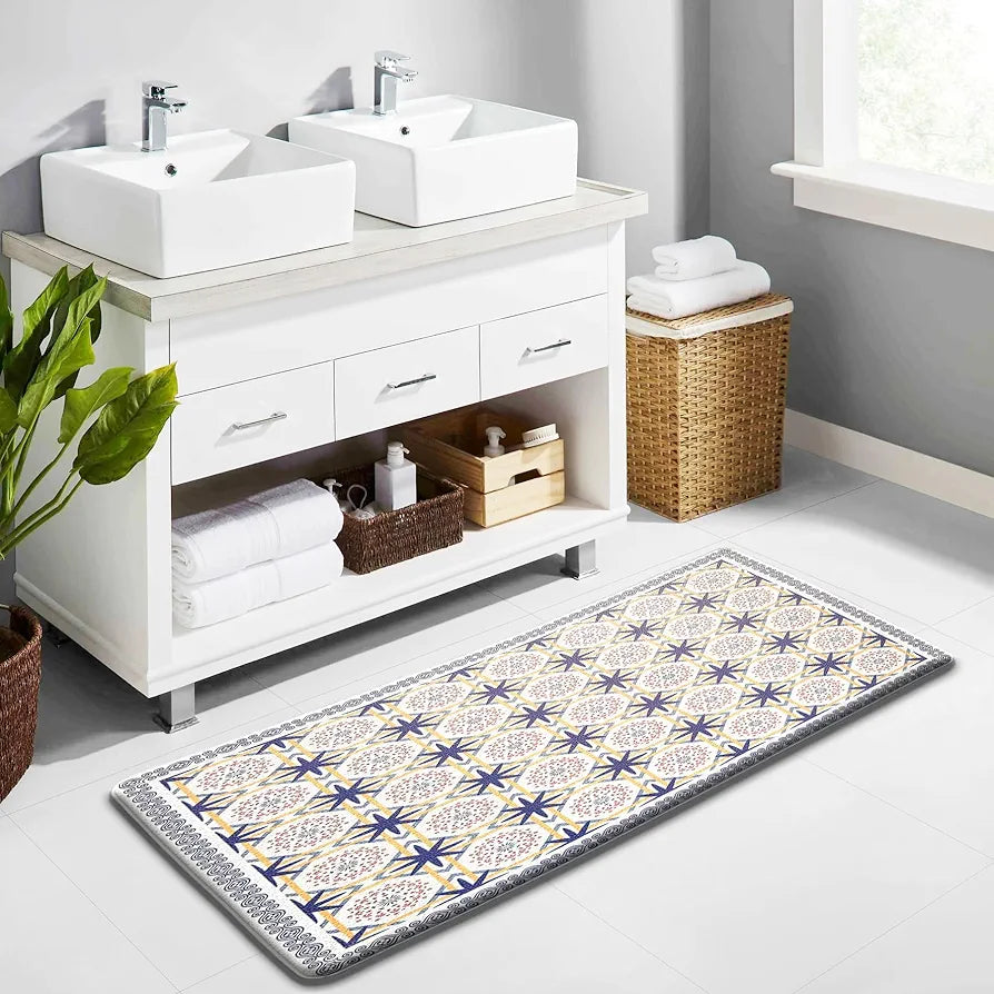 Luxe Home Columbo Anti-Fatigue Kitchen Mat Non-Slip Cushioned Comfort Mat Moroccan Tile Pattern Standing Desk Mat Colour Patcrn