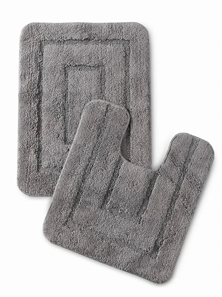 Saral Home Cotton Anti Slip Bathmat Set with Contour Colour Grey