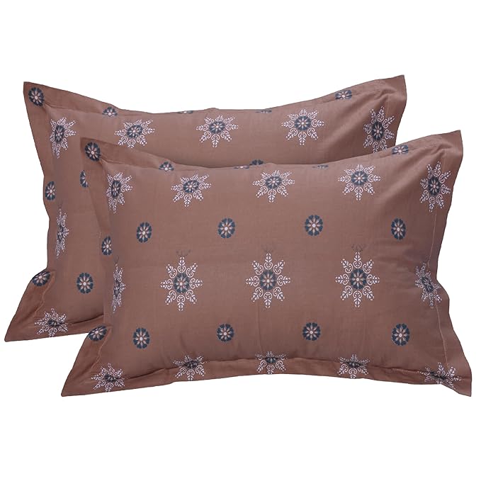 Huesland by Ahmedabad Cotton 144 TC Cotton Bedsheet for Double Bed King Size with 2 Pillow Covers | Mandala | Brown & Grey