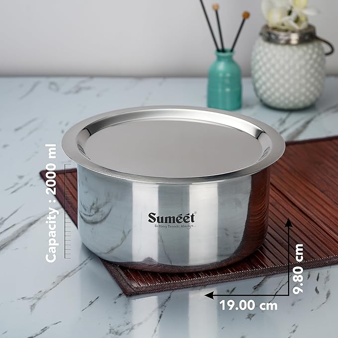 Sumeet 3mm Thick Aluminum Tope with Lid 2Ltr 19.6cm Dia