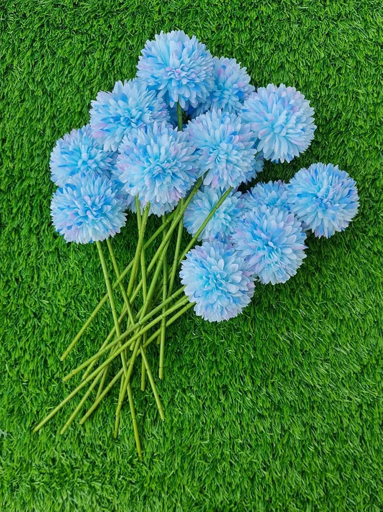 Artificial Chrysanthemum Hydrangea Ball Flower Sticks Sky Blue
