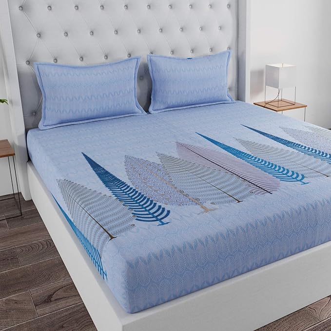 Huesland by Ahmedabad Cotton 144 TC Cotton King Size Bedsheet with 2 Pillow Covers - Sky Blue