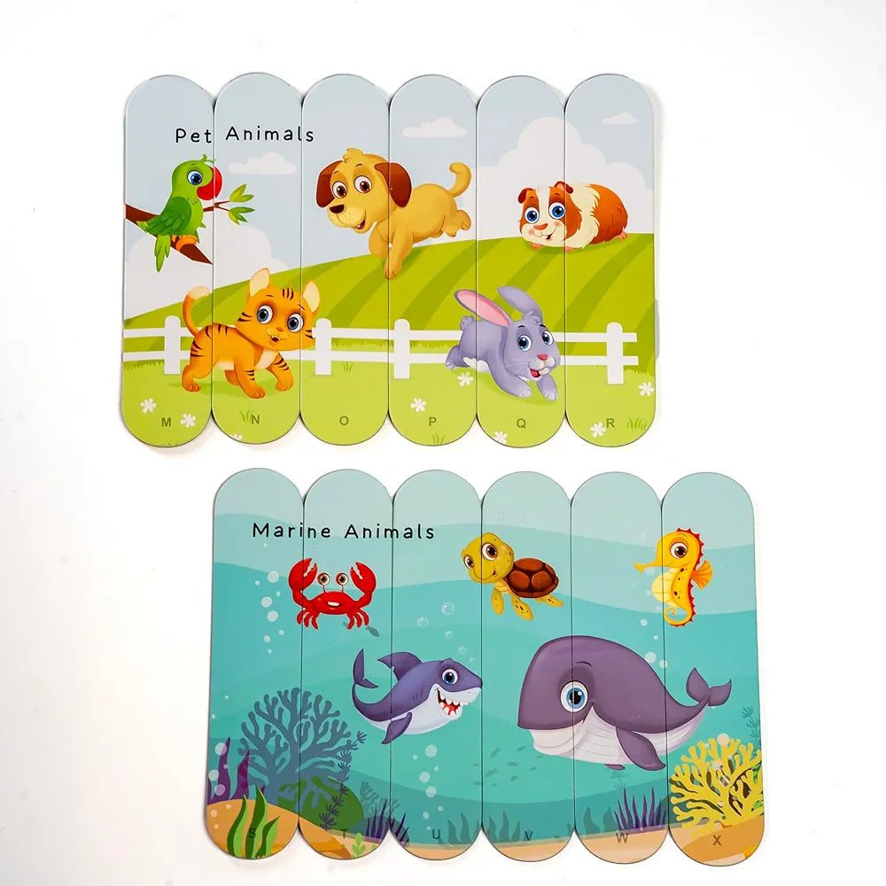 THE BOOK TREE Animal Kingdom Stick Puzzle | 24pcs Double-Sided Cardboard Puzzles | 8 Fun Animal-Themed Puzzles for Learning & Play | Develops Focus & Problem-Solving Skills | Ideal for Ages 3+