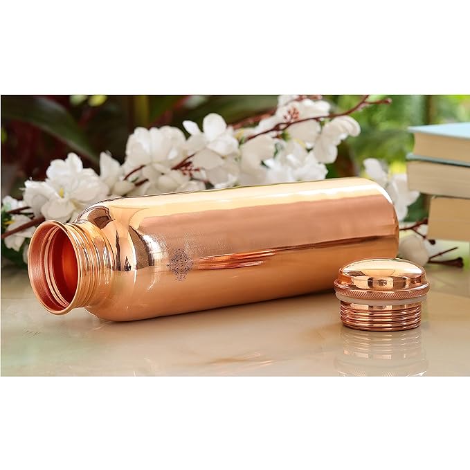 Indian Art Villa Pure Copper Leak Proof Bottle With Plain Shine Finish Design