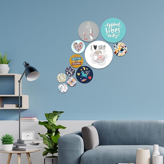 Artvibes Designer Wooden Wall Hanging for Home Decoration | Wall Decor Hanging Ornaments | Pack of 11 Pieces