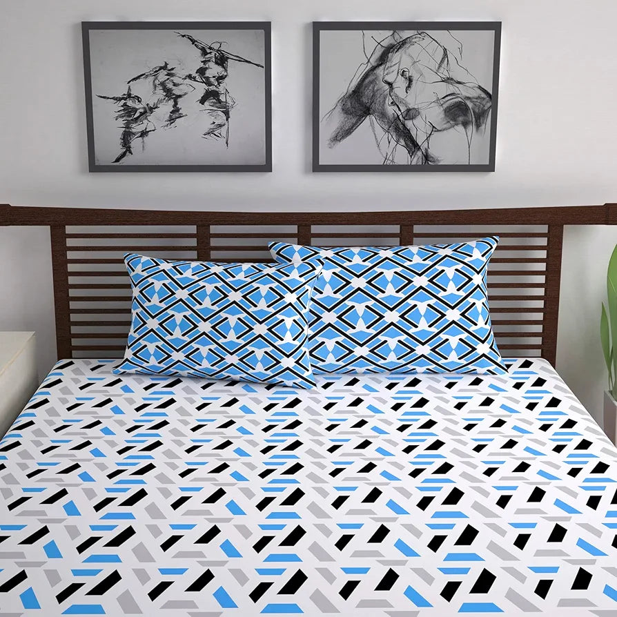 Divine Casa - 144 TC Super Soft Cotton Bedsheet for Double Bed  144 Thread Count Abstract Colour Grey & Blue