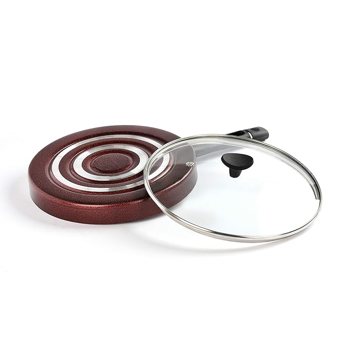 Sumeet Aluminium Nonstick Pizza Pan with Glass Lid (24cm Peach)