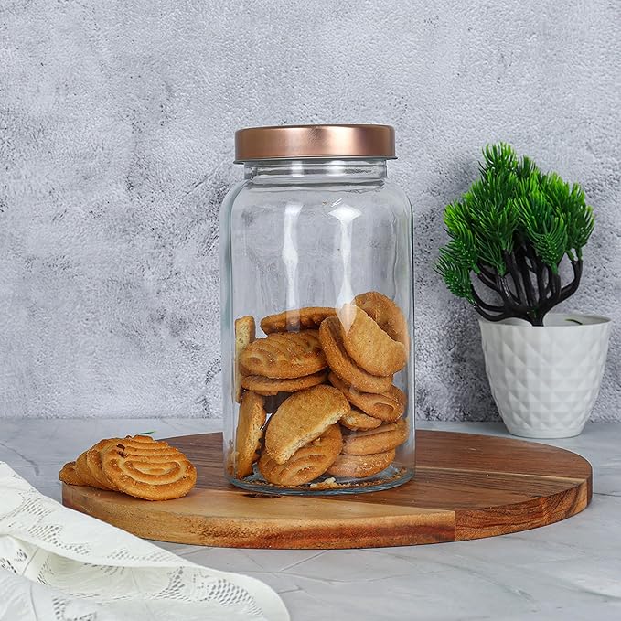 Femora Kitchen Storage Jars Clear Glass Jar With Steel Lid Air Tight Jar | 1500 Ml | Pack of 6 | Golden Lid