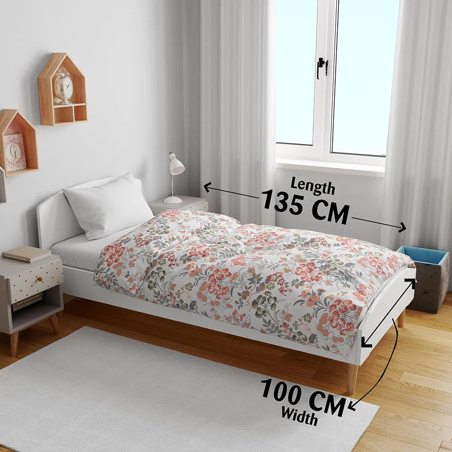 Divine Casa Floret 100% Cotton Single Kids Dohar 120 GSM Soft & Lightweight Throw Blanket Colour Floral Blush