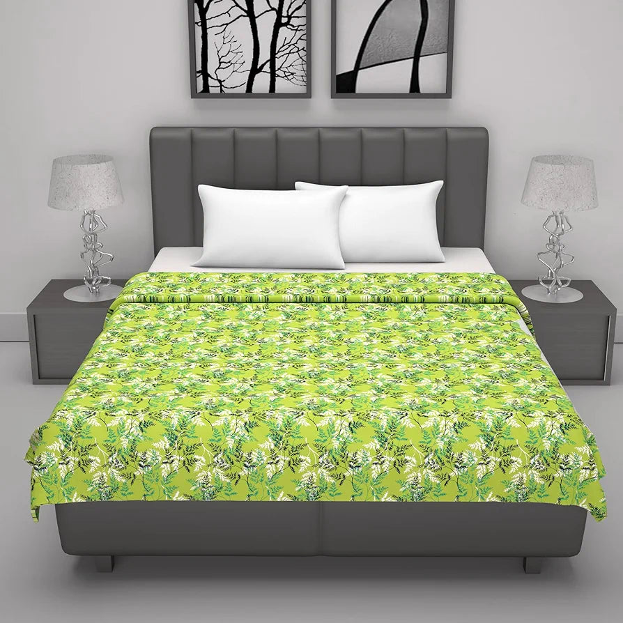 Divine Casa Floret 100% Cotton Double Dohar 120 GSM Soft & Lightweight Throw Blanket Colour Leaf Green