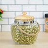 Femora Kitchen Storage Jars Embossed Glass Jar With Wooden Lid & Jute Chain Air Tight Jar | 1500 Ml