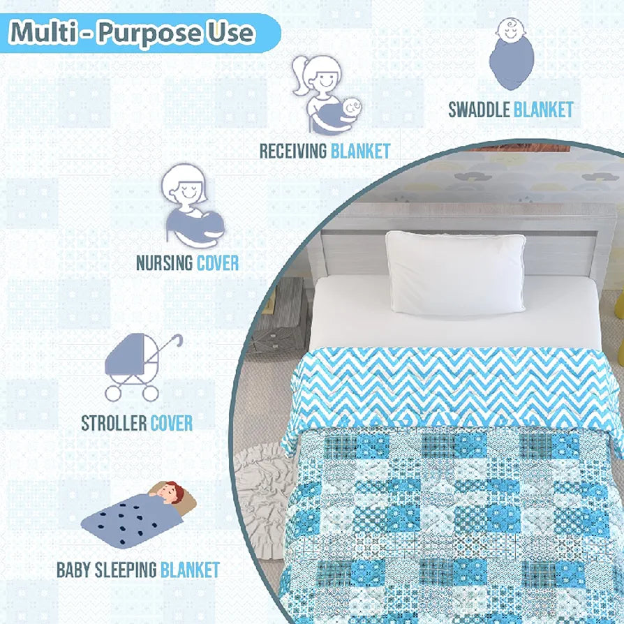 Divine Casa 120 GSM Microfiber Reversible Kids Single Bed Comforter Ultra-Soft Toddler Blanket Colour Aquarius Tile