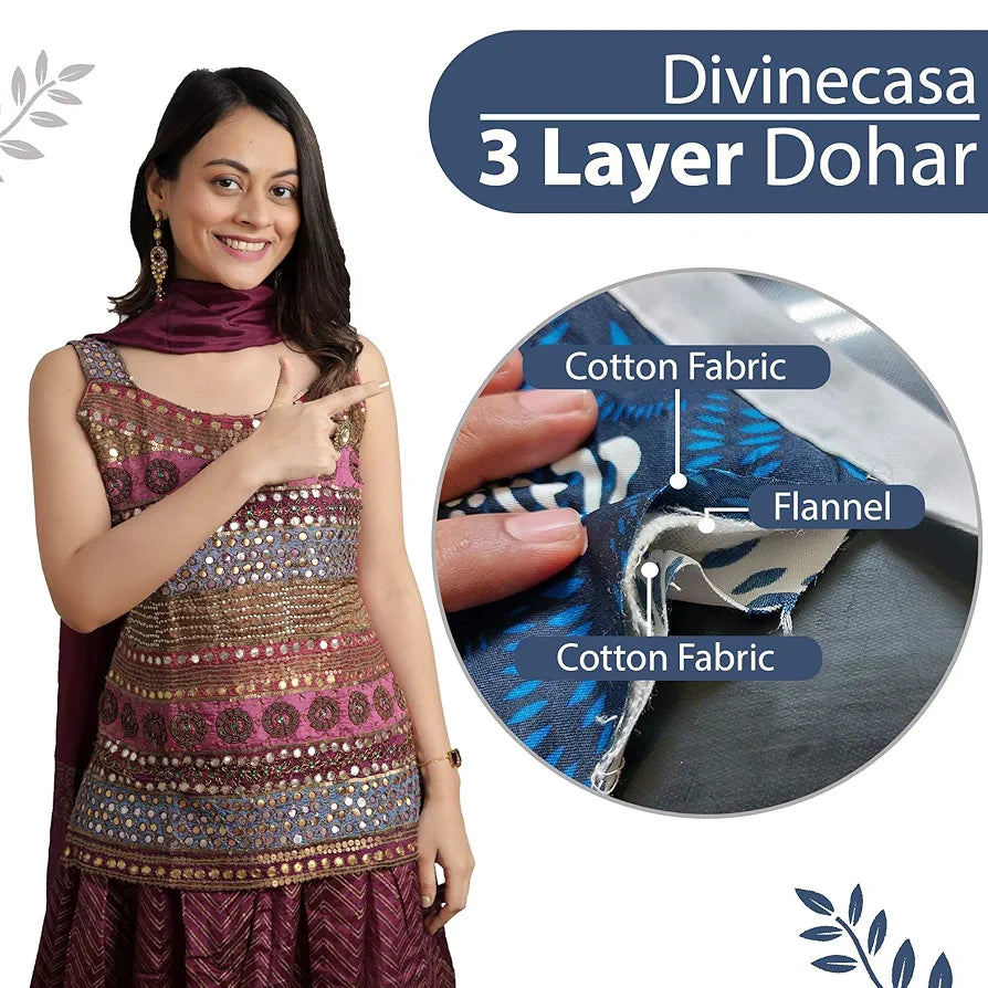 Divine Casa 100% Cotton Single Bed Dohar Ultra-Soft AC Blanket Lightweight Reversible Quilt Colour Greyish Blue