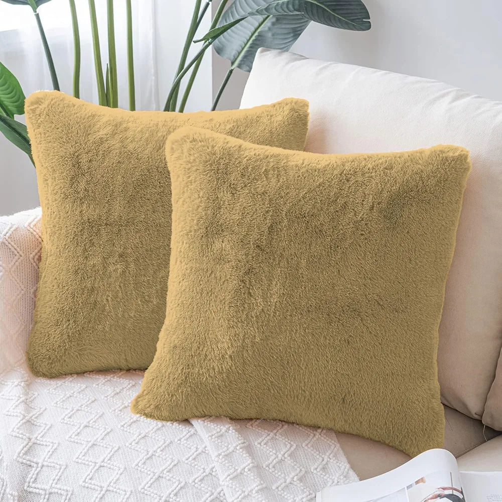 Luxe Home Cushion Cover Duble Side Rabbit Fur Plain Design Covers Set of 2 for Sofa Colour Anti Gold