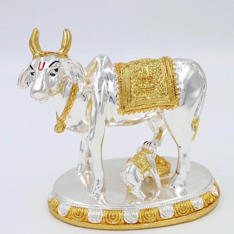 Jaipur Ace Kamdhenu Cow With Calf Statue Standard Size Golden Big Kamdhenu