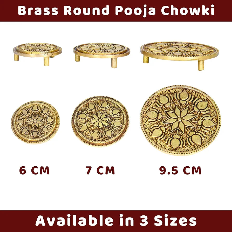 anciently Round Chowki | Pooja Chowki Round | Round Brass Chowki, Brass, Gold Colour, 1 Piece , Religious