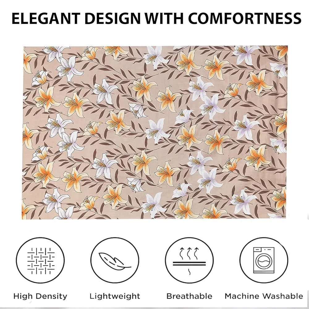 Kuber Industries Cotton Single Bedsheet with 1 Pillow Cover Flower Design Light Brown