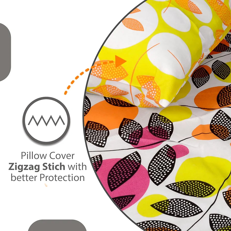 Divine Casa 144 TC Cotton Bedsheet for Double Bed with 2 Pillow Cover Colour Orange & Yellow