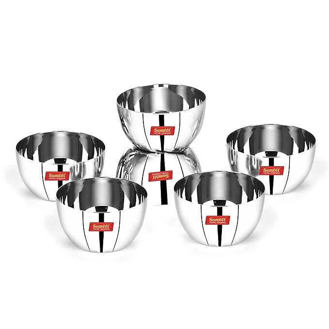 Sumeet Stainless Steel SoLid Apple Bowl Set of 6 Pc 300 ml Each