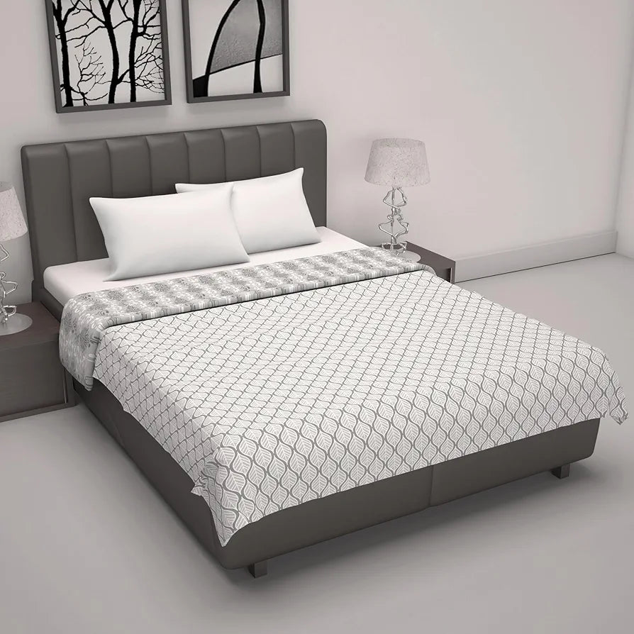 Divine Casa 120 GSM 100% Cotton Cambric 3 Layered Super Soft Jaipuri Razai Single Bed for Mild Winter Printed Reversible Dohar Colour Glacier Grey TC - 120