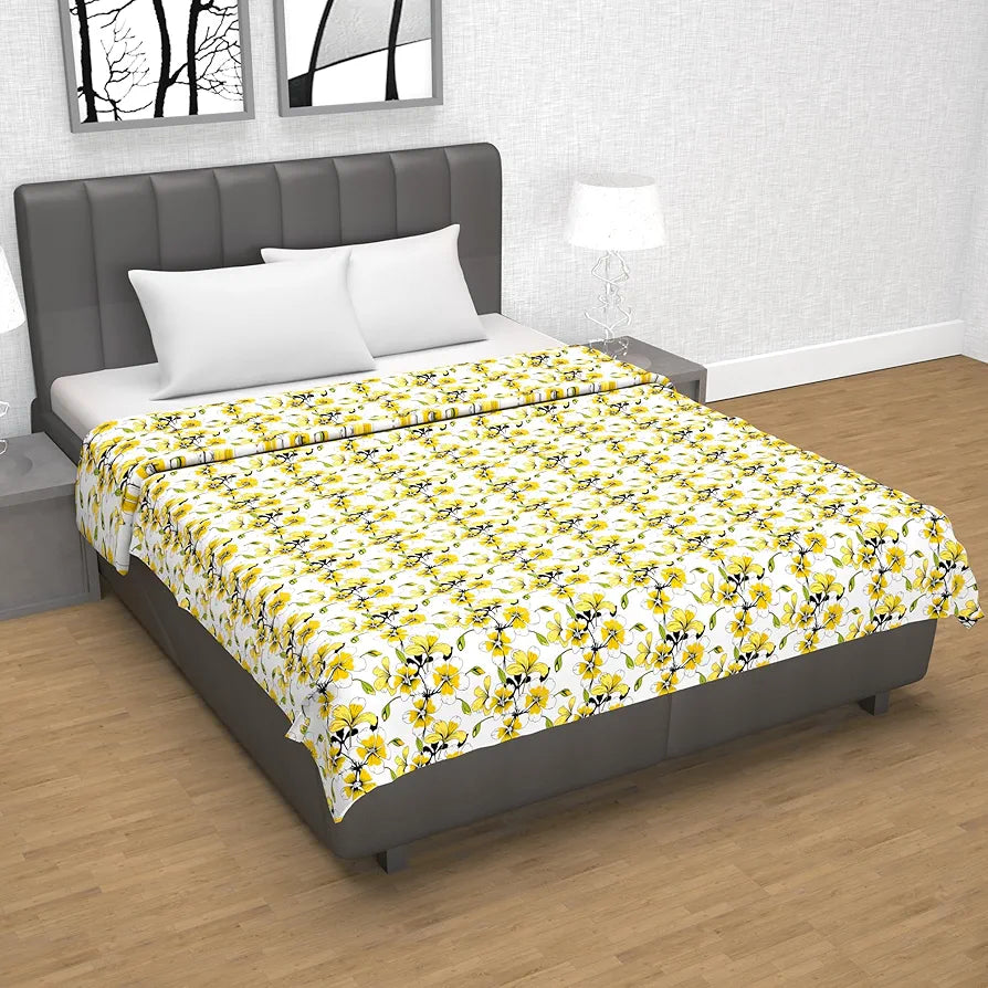 Divine Casa Floret 100% Cotton Double Dohar 120 GSM Soft & Lightweight Throw Blanket Colour Daffodil Yellow