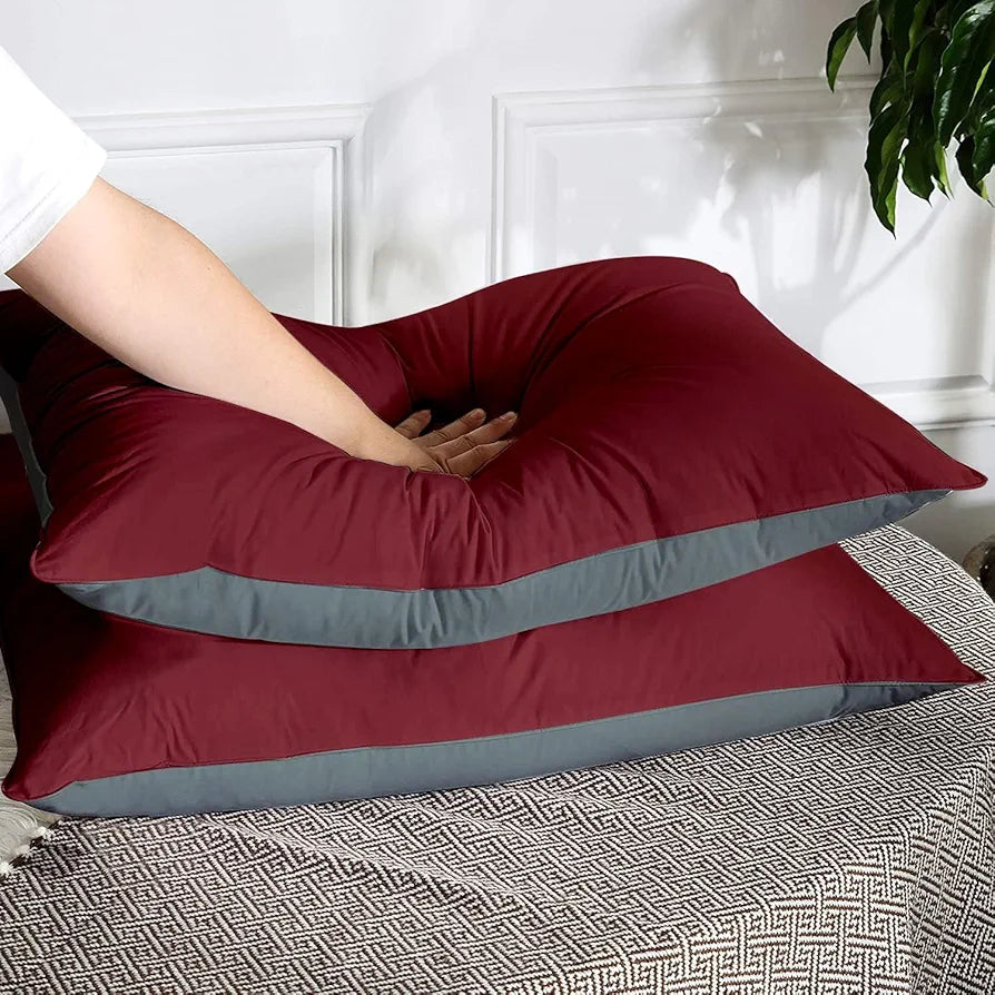 Cloth Fusion Premium Microfiber Soft Pillow Set of 2 for Sleeping Standard Size Maroon & Grey