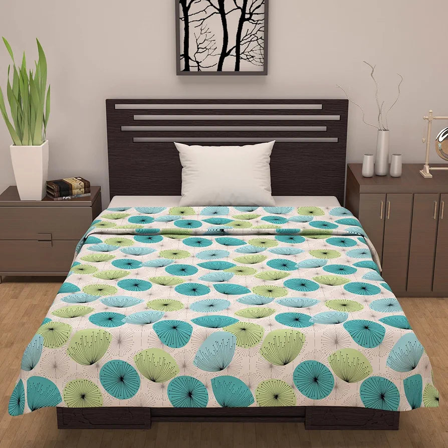 Divine Casa Floret 100% Cotton Single Dohar 120 GSM Soft & Lightweight Throw Blanket Colour Aqua