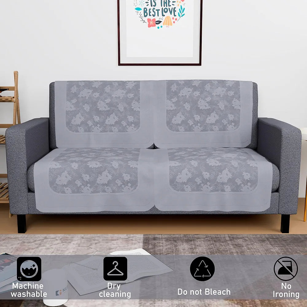 Kuber Industries Set of 4 Net Durable 2 Seater Sofa Covers for Living Room Self Net Hawaii Grey