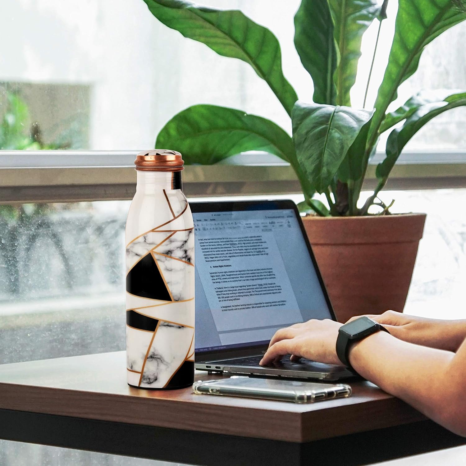 Cello Cop-pura Good Earth Copper Water Bottle | 1000ml | Marble