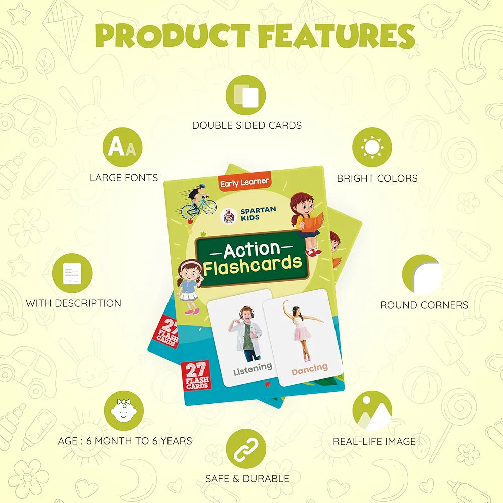 SPARTAN KIDS® Action Flash Cards for Kids | 27 Early Learning Flash Cards Easy & Fun Way of Learning 1 Year to 6 Years Baby