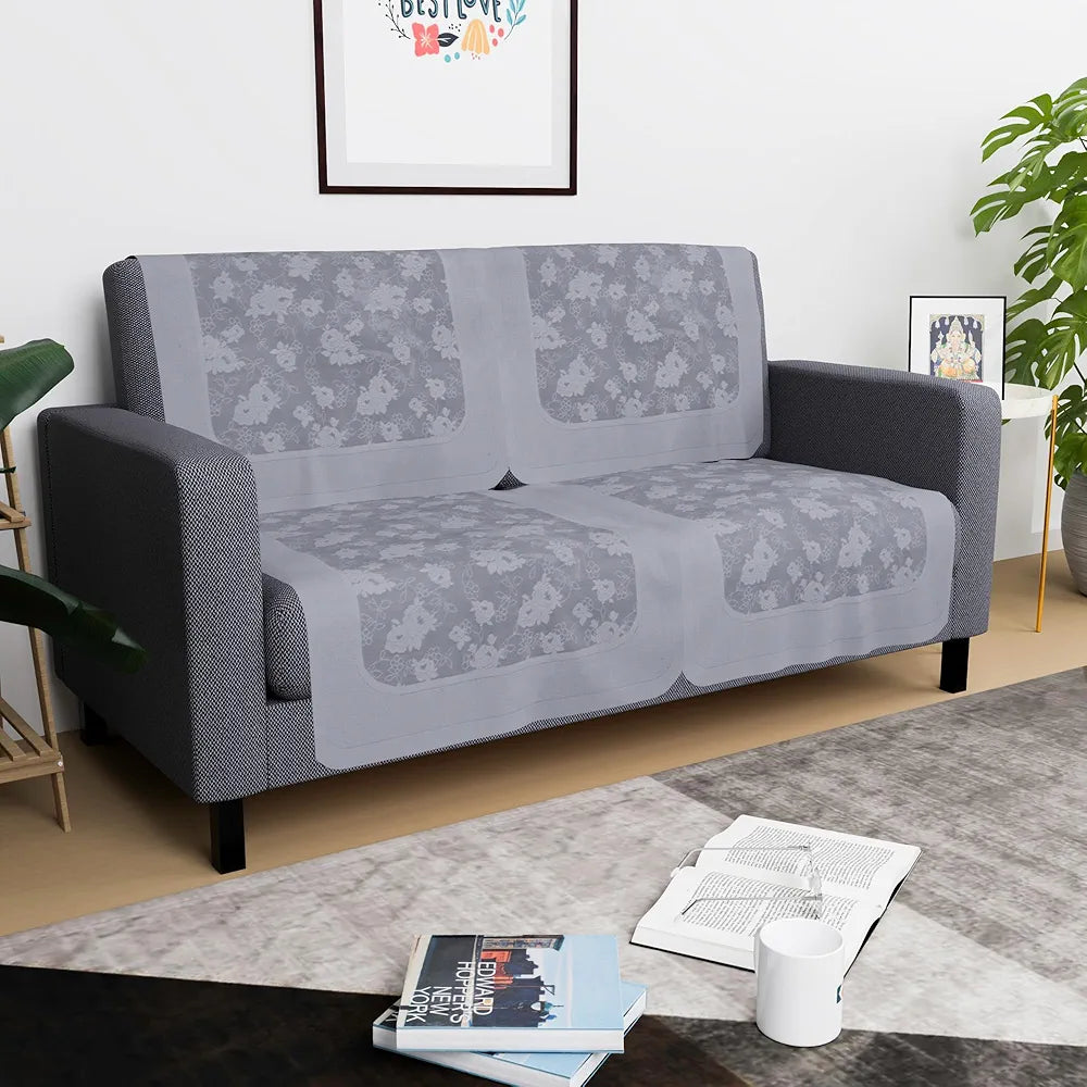 Kuber Industries Set of 4 Net Durable 2 Seater Sofa Covers for Living Room Self Net Hawaii Grey