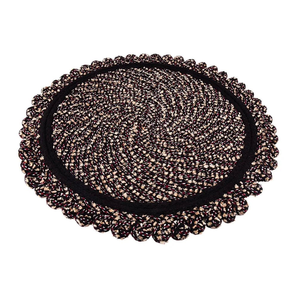 Kuber Industries Door Mat Round Shape Feather Door Mat Cotton Colour Brown