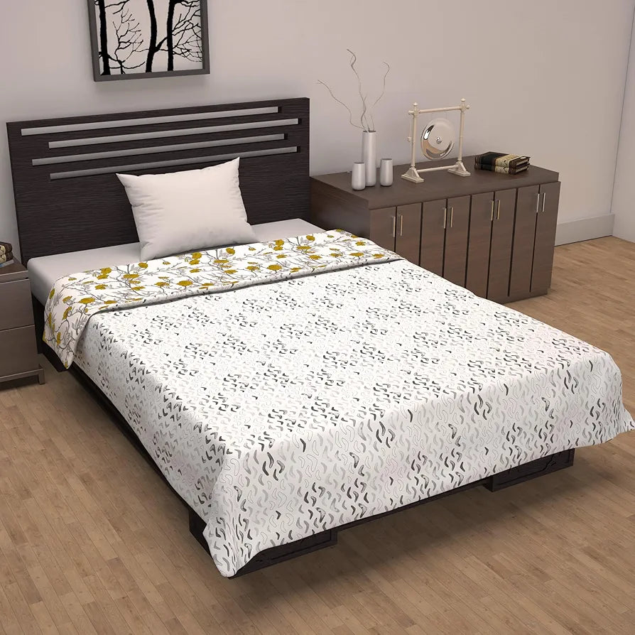 Divine Casa 120 GSM Cotton Dohar Single Bed Cotton AC Blanket Reversible Soft Light-Weight Bed Blanket TC - 120 Colour Honey Mustard