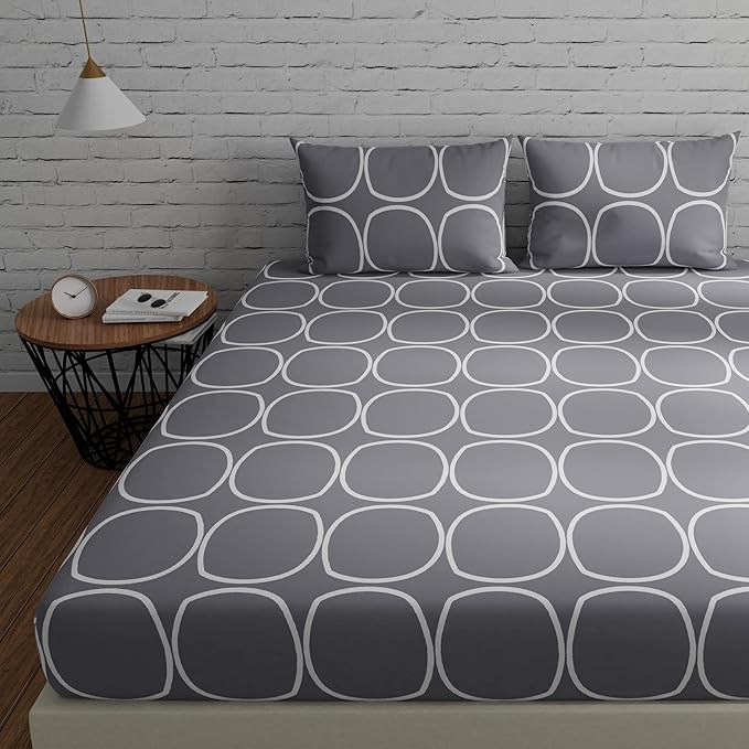 Huesland by Ahmedabad Cotton 144 TC King Size Bedsheet Cotton with 2 Pillow Covers | Grey
