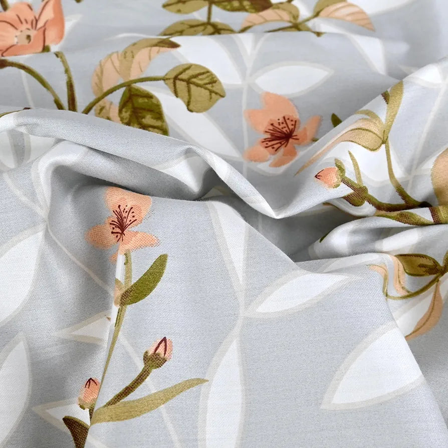 Divine Casa 200 TC 100% Cotton King Size Bedsheet Premium Soft Fabric Includes 2 Pillow Covers Colour Floral Grey