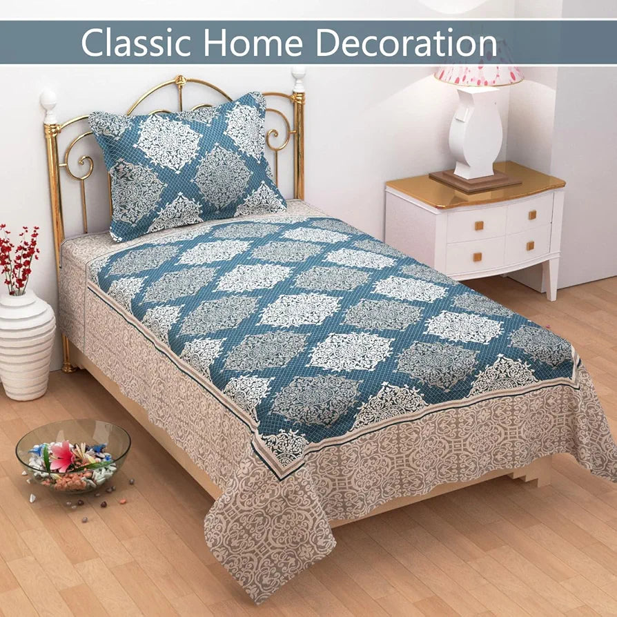 Fresh From Loom Reversible 300 TC Single Bed bedsheet Heavy Bed Sheets with 1 Pillow Cover Aqua