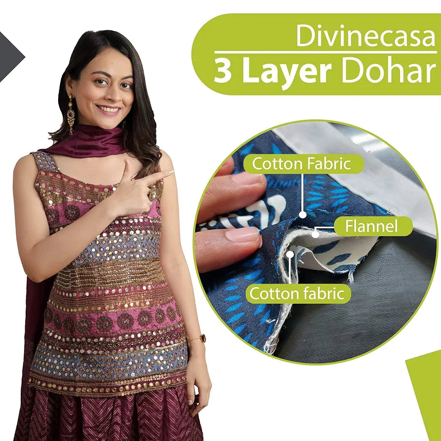Divine Casa 100% Cotton Double Bed AC Dohar Blanket Ultra Soft 3 Layer Lightweight Comforter TC - 144 Colour Jolly Green