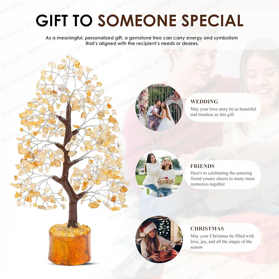 Bezavo Citrine Crystal Tree Feng Shui Money Tree Silver Wire for Prosperity & Vitality