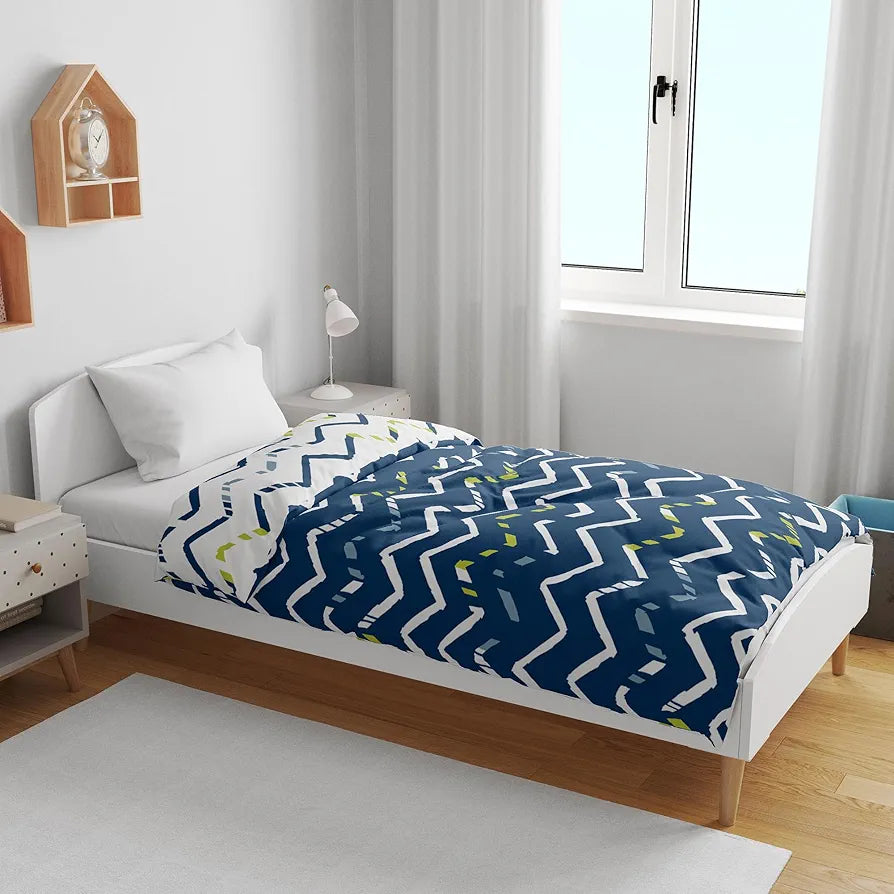 Divine Casa 120 GSM Microfiber Single Kids Dohar Soft & Lightweight Throw Blanket Zig-Zag Pattern Colour Blueprint