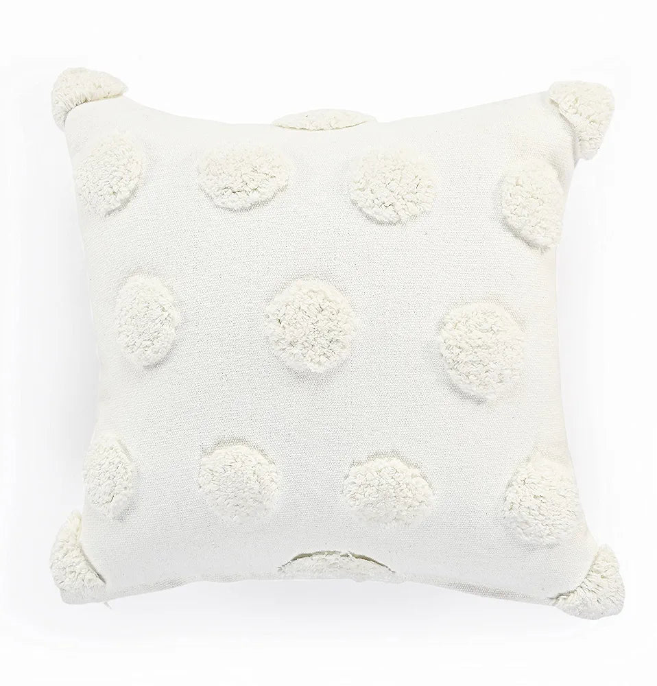 Sashaa World Cotton Tufted Dots Cushion Cover Colour White