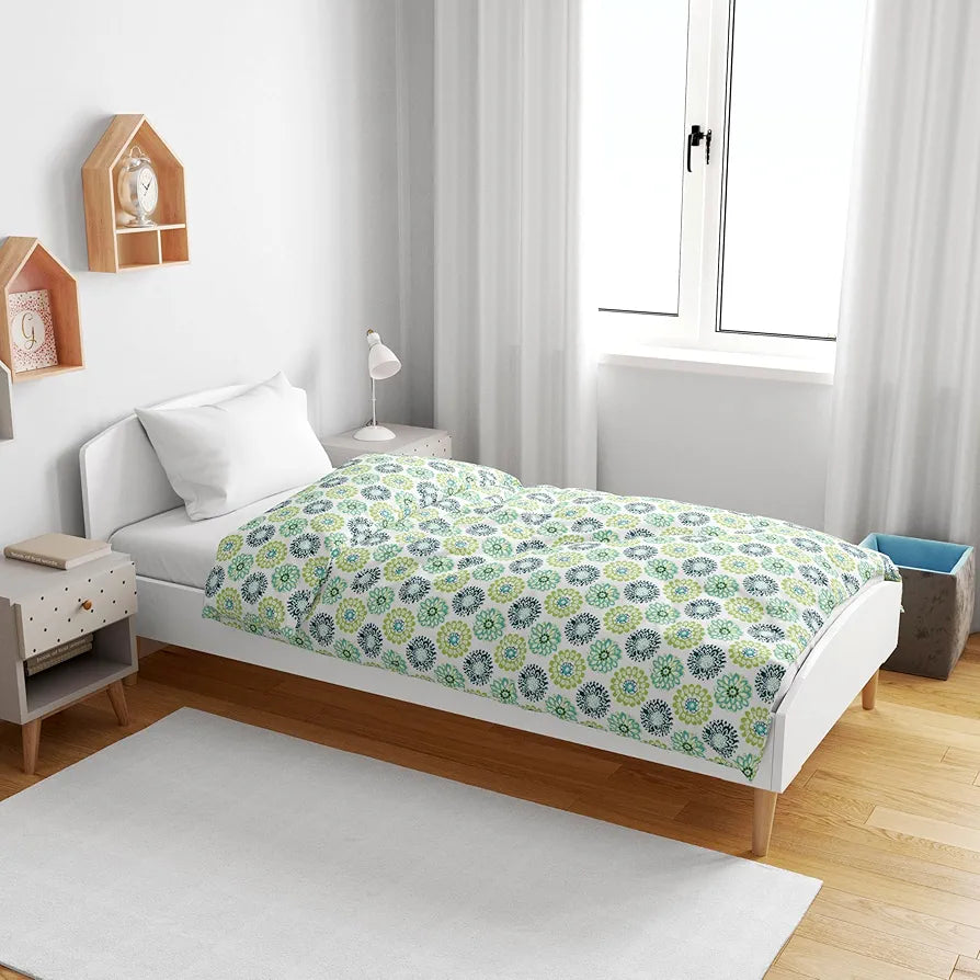 Divine Casa Floret 100% Cotton Single Kids Dohar 120 GSM Soft & Lightweight Throw Blanket Colour Green Blue