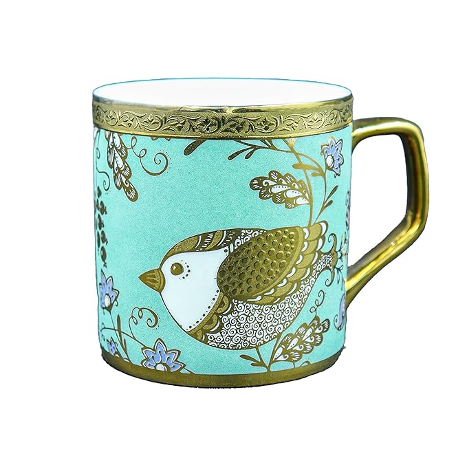 Femora Bone China Gold Tea Cup | Goldcrest Green | 180 Ml
