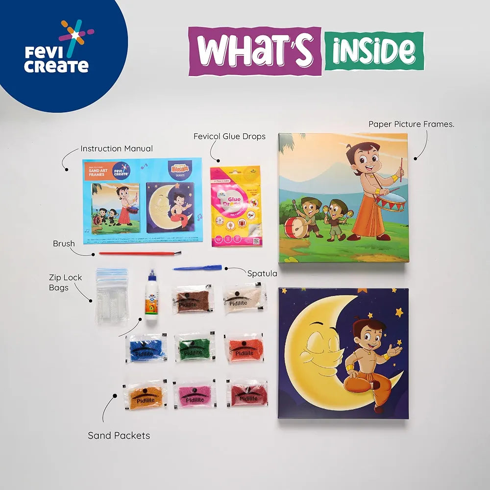 Fevicreate Chhota Bheem Chhutki Sand Kit | All-in-one DIY Craft Kit | Make 2 picture frames with Sand Packets | Birthday Gift | Screen-Free Learning | by Fevicol | Best Gift for Boys & Girls 5+ years