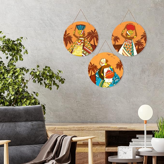 Artvibes African Warli Art Wooden Wall Hanger for Home Decor | Artwork Canvas Paintings