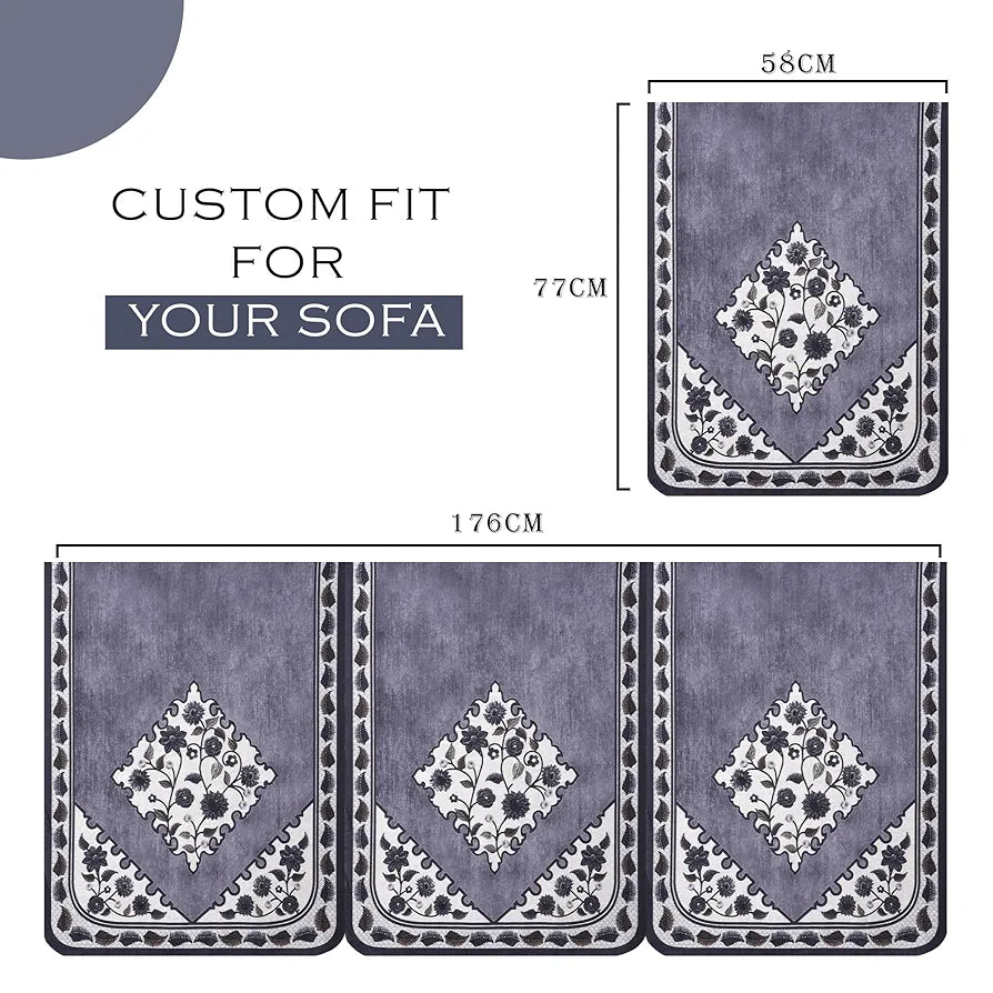 Kuber Industries Sofa Cover Net Sofa Slipcover Set 5-Seater Sofa Cover Flower Digital Triangle Border-753 Grey