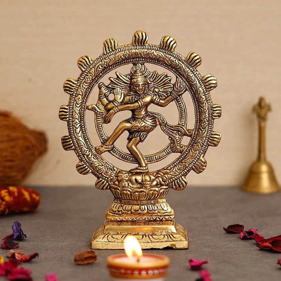 Webelkart Premium Gold Plated Lord Shiva Dancing Natraj Statue Showpiece Handcrafted Sculpture